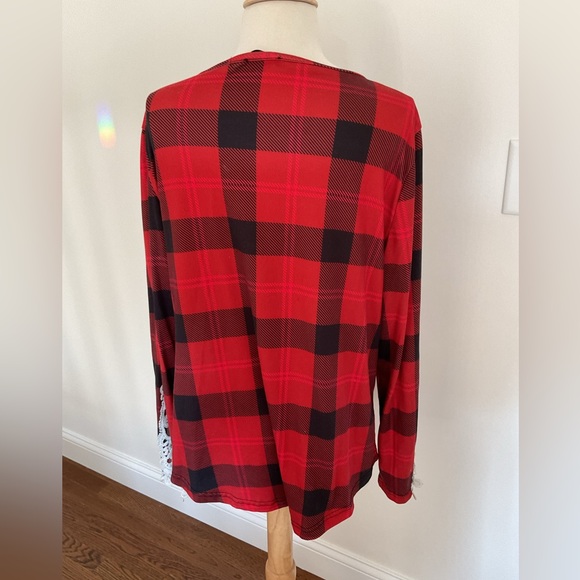 Stretchy soft Buffalo check tunic with lace trim. Size XL - Picture 4 of 6